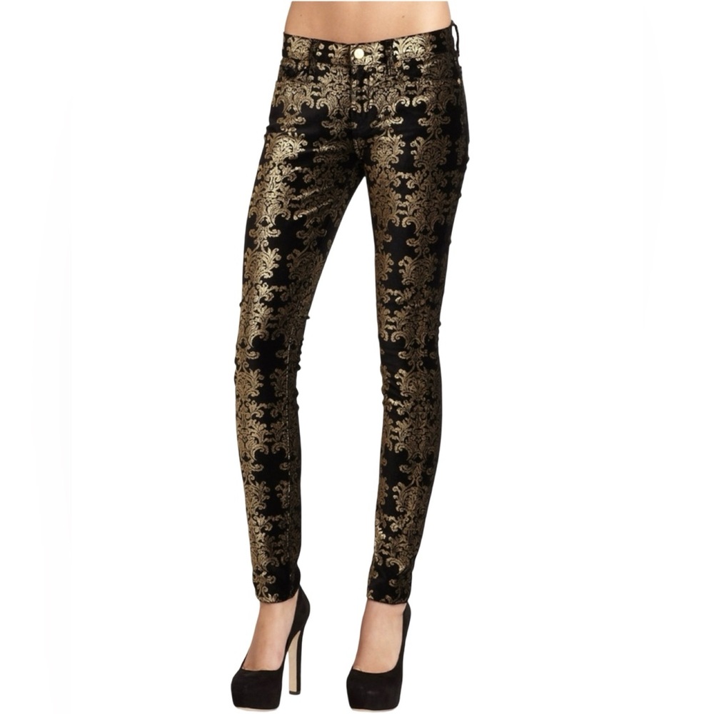 7 For All Mankind Women’s Pants Baroque Velvet Gold Damask Skinny Size 27